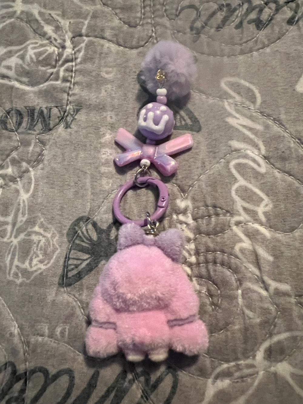 Baby Three Flocked Keychain Purple - Picture 3 of 6